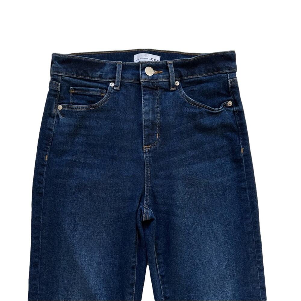 Loft Jeans Dark Wash High Waist Straight Leg Frayed Hem Denim Jeans Size 4 - Picture 3 of 12